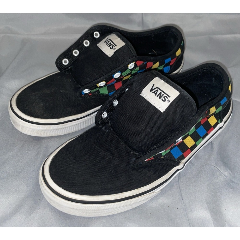 VANS Old Skool Skate Sneakers Shoes Youth 3.5‎ Rainbow Checkered Black